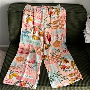 🎉5/$25 Women’s Wide Leg Fruit Print Lounge Pants - Pink Multi